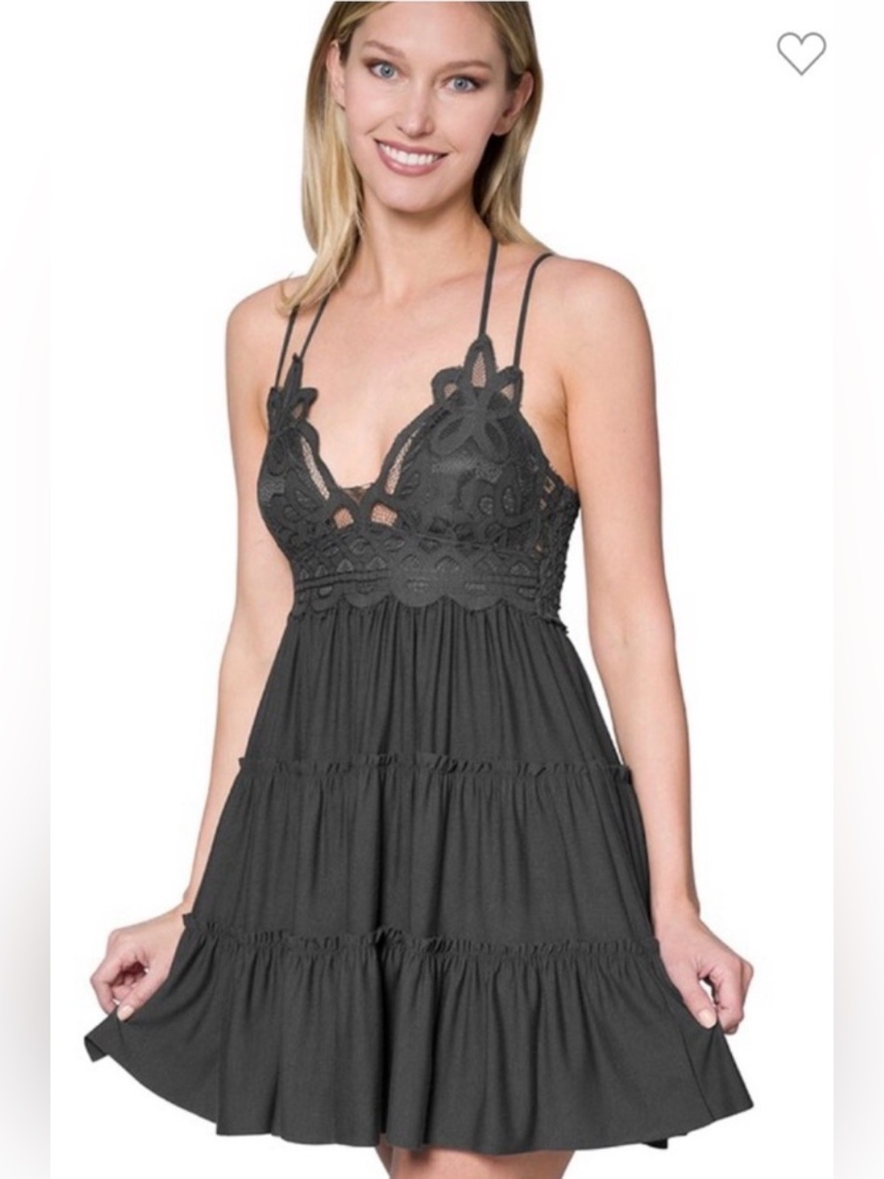 Black Zenana Outfitters crochet lace ruffled mini dress
Size M